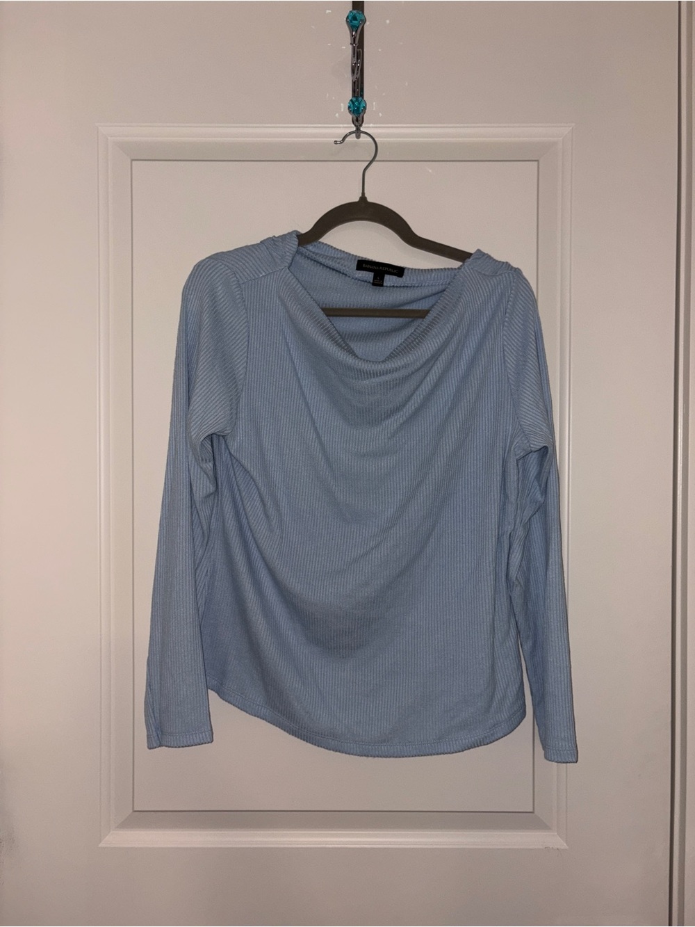 Banana Republic Light Blue Ribbed Drape-Neck Long Sleeve Top